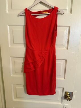Alice + Olivia Red Sleeveless Midi Dress with Tiered Hip Ruffles